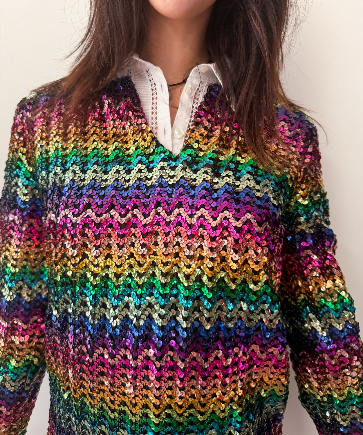 1960s Vintage Iconic Twiggy Hand Sewn Replica Mod Rainbow Sequins Dress
