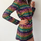 1960s Vintage Iconic Twiggy Hand Sewn Replica Mod Rainbow Sequins Dress