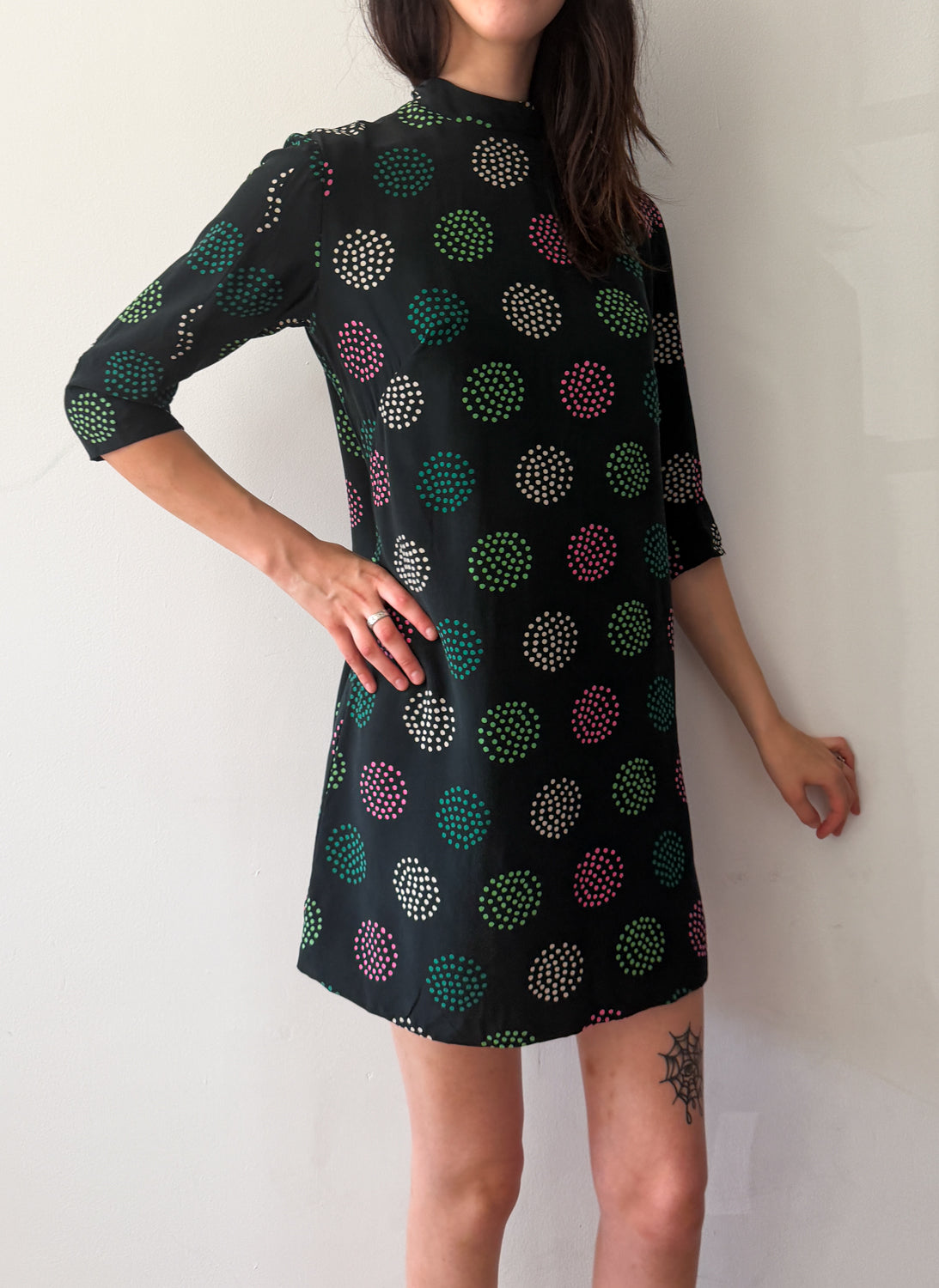 1960s Vintage Green and Pink Polka Dot Mini Dress