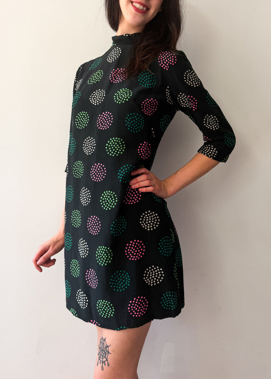 1960s Vintage Green and Pink Polka Dot Mini Dress