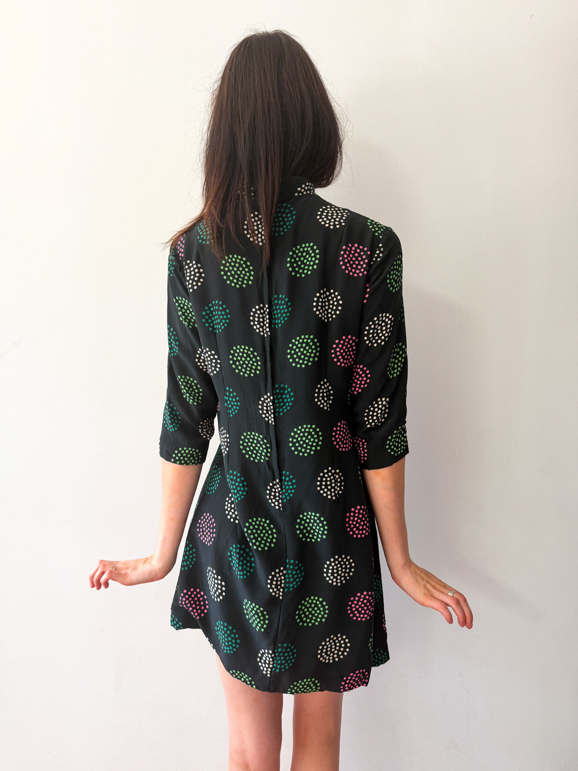1960s Vintage Green and Pink Polka Dot Mini Dress