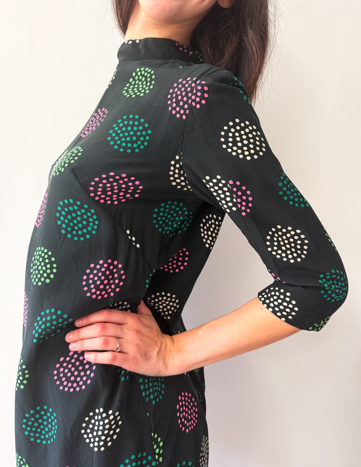 1960s Vintage Green and Pink Polka Dot Mini Dress
