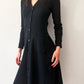 1970s Vintage Clovis Ruffin "Ruffinknit" Black Wool Blend Button Down Dress