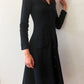 1970s Vintage Clovis Ruffin "Ruffinknit" Black Wool Blend Button Down Dress