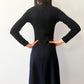 1970s Vintage Clovis Ruffin "Ruffinknit" Black Wool Blend Button Down Dress