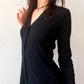 1970s Vintage Clovis Ruffin "Ruffinknit" Black Wool Blend Button Down Dress