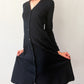 1970s Vintage Clovis Ruffin "Ruffinknit" Black Wool Blend Button Down Dress
