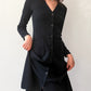 1970s Vintage Clovis Ruffin "Ruffinknit" Black Wool Blend Button Down Dress