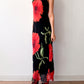 1990s Vintage Bias Cut Giant Floral Blooms Black Maxi Dress by Nostalgia