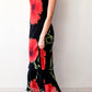 1990s Vintage Bias Cut Giant Floral Blooms Black Maxi Dress by Nostalgia