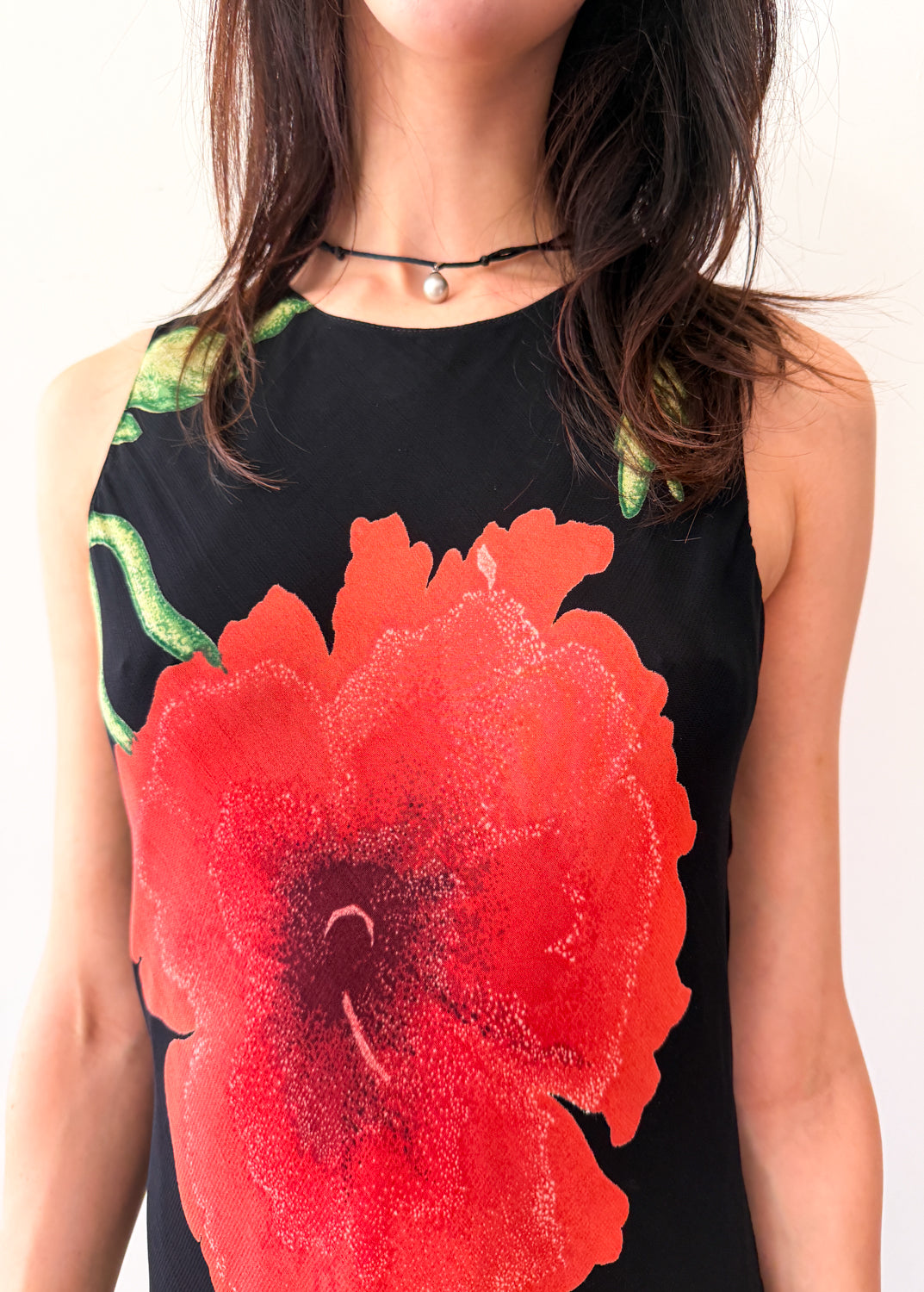 1990s Vintage Bias Cut Giant Floral Blooms Black Maxi Dress by Nostalgia