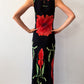 1990s Vintage Bias Cut Giant Floral Blooms Black Maxi Dress by Nostalgia