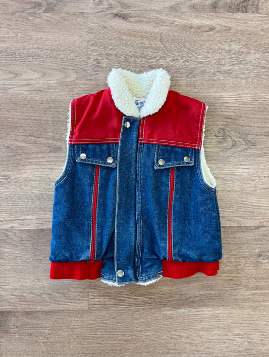 1980s Vintage Kids Sherpa Lined Denim Vest