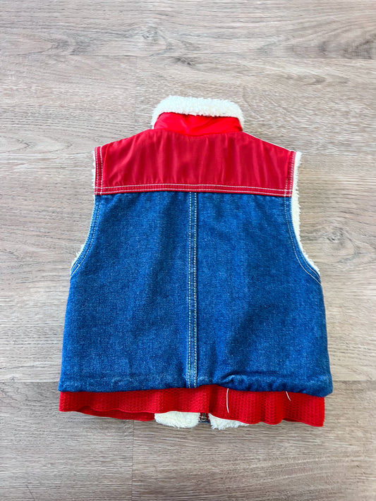 1980s Vintage Kids Sherpa Lined Denim Vest