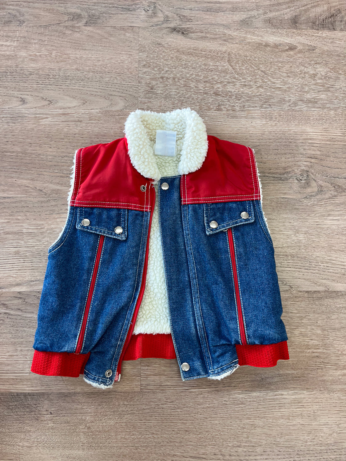 1980s Vintage Kids Sherpa Lined Denim Vest