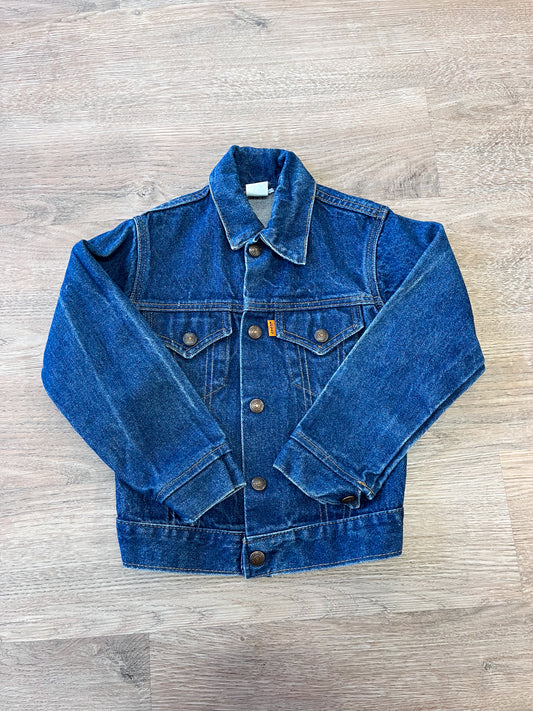 1980s Vintage Kids Orange Tab "Little Levi's" Trucker Denim Jacket