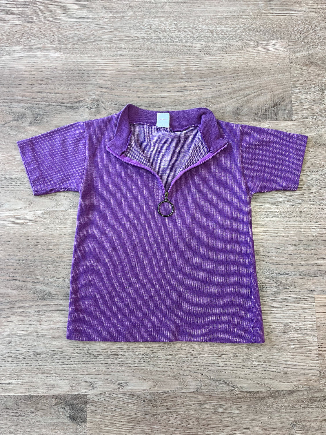 1970s Vintage Kids Purple Knit Circle Zipper Shirt