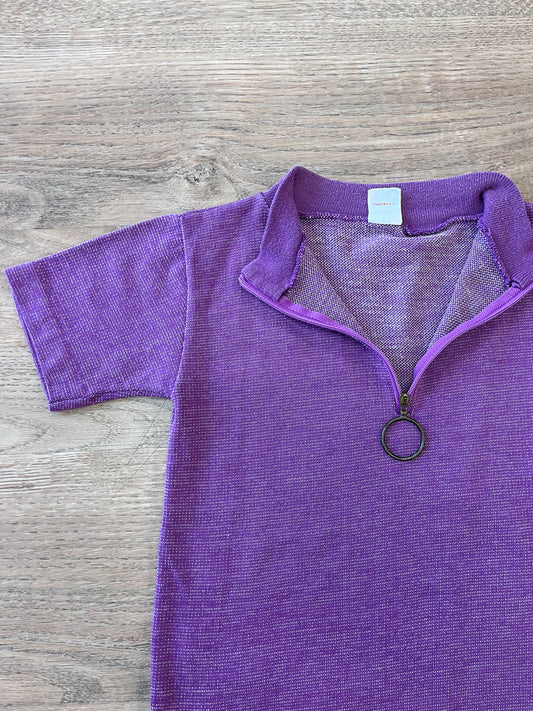 1970s Vintage Kids Purple Knit Circle Zipper Shirt