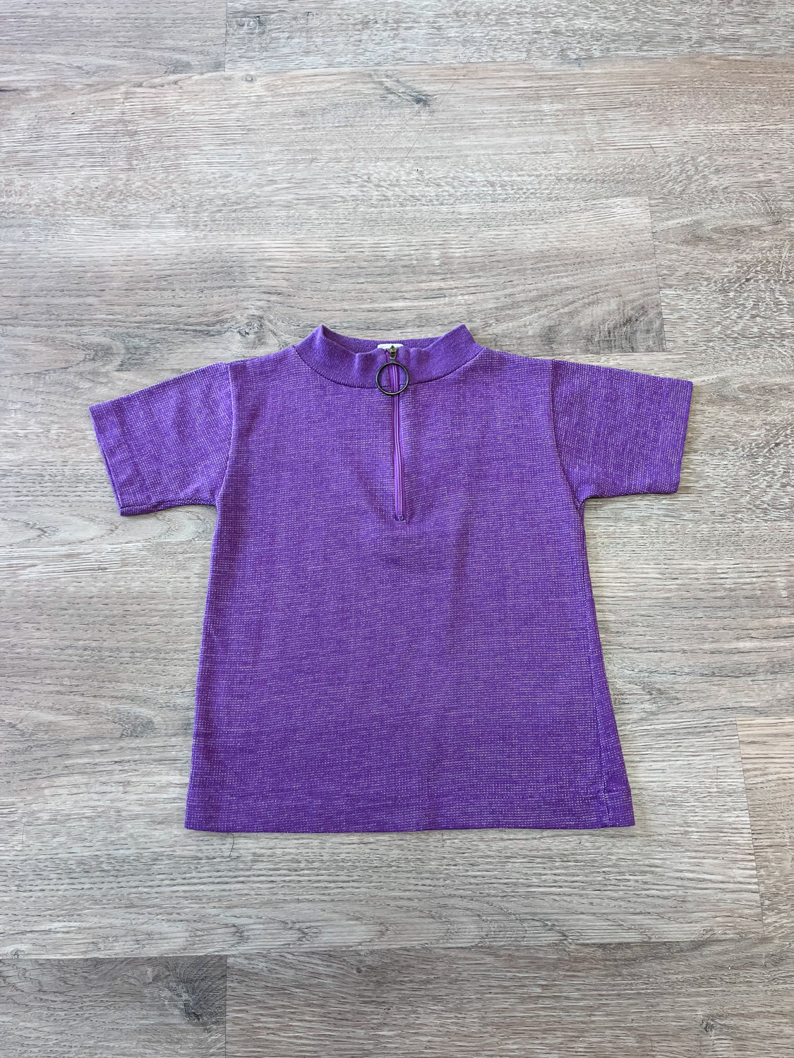 1970s Vintage Kids Purple Knit Circle Zipper Shirt