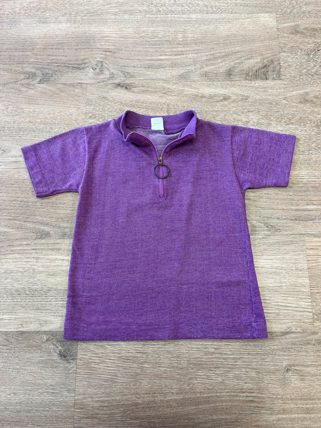 1970s Vintage Kids Purple Knit Circle Zipper Shirt