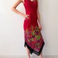1990s Vintage USA Made Red Floral Beaded Fringe Maxi Gown