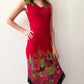 1990s Vintage USA Made Red Floral Beaded Fringe Maxi Gown