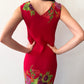 1990s Vintage USA Made Red Floral Beaded Fringe Maxi Gown