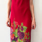 1990s Vintage USA Made Red Floral Beaded Fringe Maxi Gown