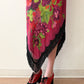 1990s Vintage USA Made Red Floral Beaded Fringe Maxi Gown