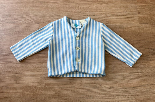 1960s Vintage Toddler Baby Blue & White Vertical Stripe Cotton Cardigan Sweater