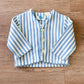 1960s Vintage Toddler Baby Blue & White Vertical Stripe Cotton Cardigan Sweater