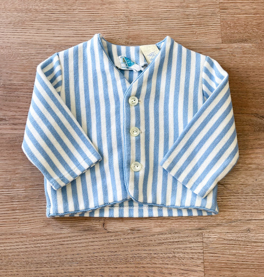 1960s Vintage Toddler Baby Blue & White Vertical Stripe Cotton Cardigan Sweater