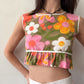 1970s Vintage Bright Floral Ruffled Crop Top