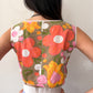 1970s Vintage Bright Floral Ruffled Crop Top
