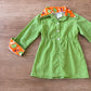 1970s Vintage Green Gingham Mini Dress with Fruit Print Trim Kids Toddler