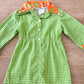 1970s Vintage Green Gingham Mini Dress with Fruit Print Trim Kids Toddler