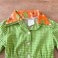 1970s Vintage Green Gingham Mini Dress with Fruit Print Trim Kids Toddler