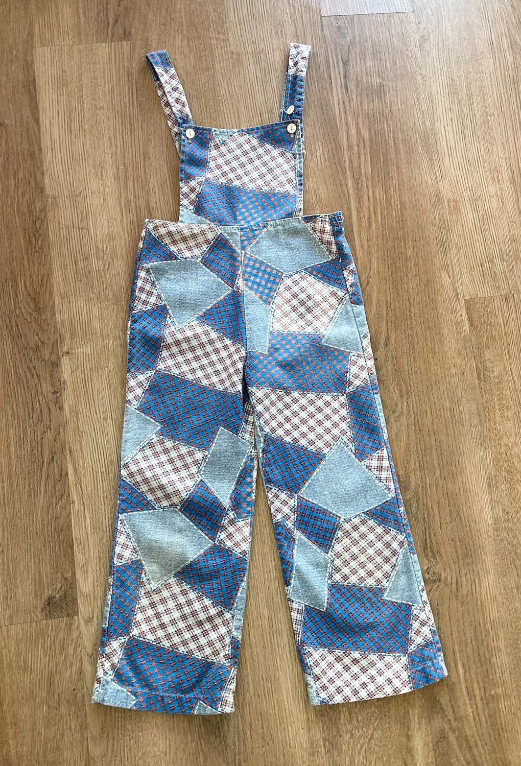 1970s Vintage Kids Patchwork Print Overalls