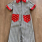 1970s Vintage Toddler Kids Pinstriped Daisy Denim Jumpsuit