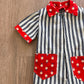 1970s Vintage Toddler Kids Pinstriped Daisy Denim Jumpsuit