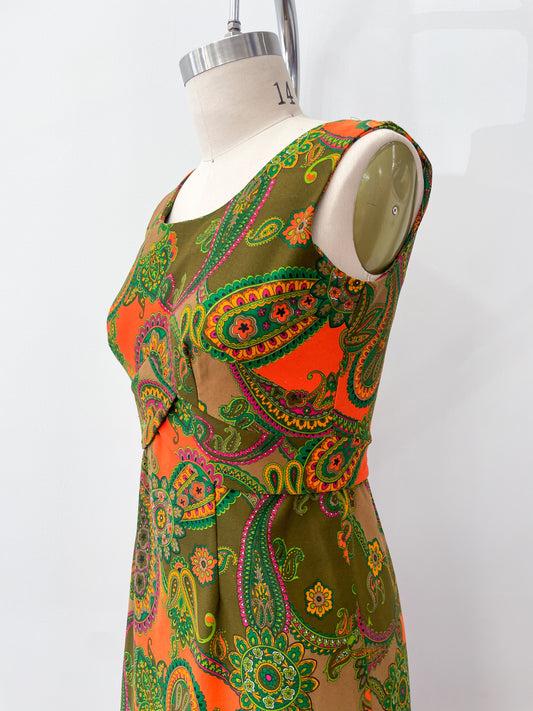 1970s Vintage Hawaiian Paisley Maxi Dress by Hawaii Nei Honolulu