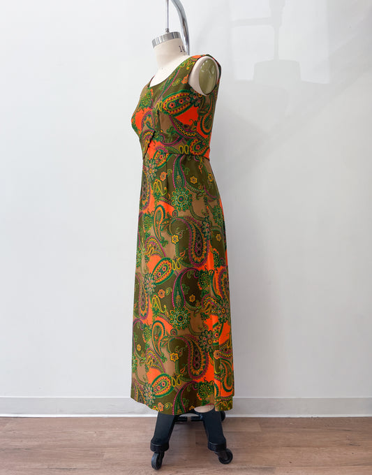 1970s Vintage Hawaiian Paisley Maxi Dress by Hawaii Nei Honolulu