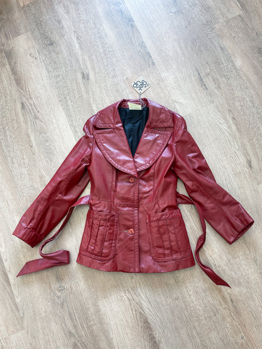1970s Vintage Oxblood Burgundy Red Leather Jacket