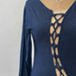 2000s Y2K Sexy Stretchy Lace Up Dark Denim Jumpsuit