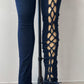 2000s Y2K Sexy Stretchy Lace Up Dark Denim Jumpsuit