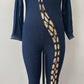 2000s Y2K Sexy Stretchy Lace Up Dark Denim Jumpsuit