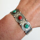 1930s Vintage Stampwork Native American Turquoise and Coral Sterling Silver Cuff