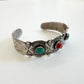 1930s Vintage Stampwork Native American Turquoise and Coral Sterling Silver Cuff