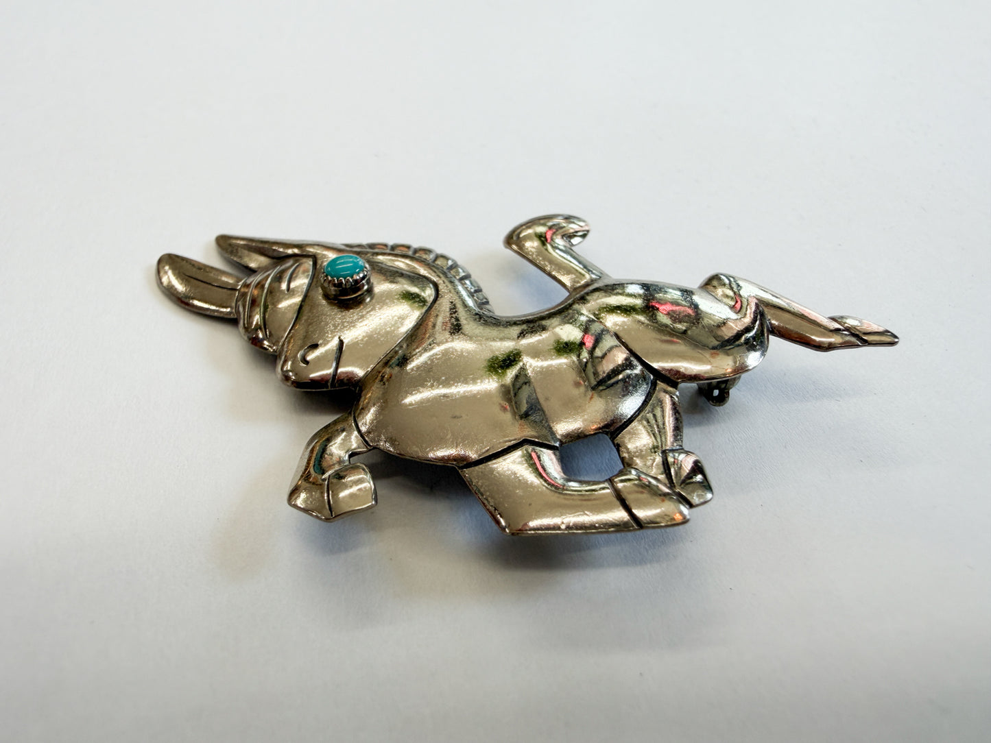 1990s Vintage Baby Donkey Mule Sterling Silver Turquoise Brooch