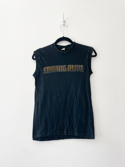 1980s Vintage Staying Alive Bee Gees Cotton Muscle Tank Top Sleeveless T-Shirt